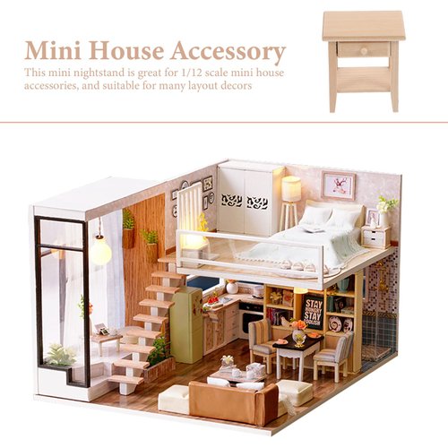 SAFIGLE Dollhouse Bedside Cabinet Doll House Side Cabinet Miniature Bedside Table Miniature Bedside Cabinet Dollhouse Bookshelf an Fittings Doll House Furniture