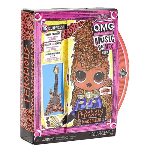 L.O.L. Surprise! OMG Remix Rock Ferocious Fashion Doll with 15 Surprises Including Bass Guitar, Outfit, Shoes, Stand, Lyric Magazine, & Record Player Playset, Kids Gift, Toys for Girls Boys Ages 4 5 6 7+