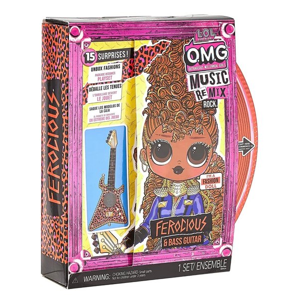 L.O.L. Surprise! OMG Remix Rock Ferocious Fashion Doll with 15 Surprises Including Bass Guitar, Outfit, Shoes, Stand, Lyric Magazine, & Record Player Playset, Kids Gift, Toys for Girls Boys Ages 4 5 6 7+