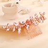 Teyglen Dainty Pink Rhinestones Bride Wedding Hair Comb Shiny Crystal Bridal Side Hair Combs Rose Gold Headpieces Hair Accessories for Women Bride Girls (Pink)