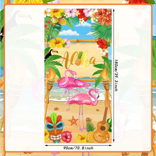 Rtteri Aloha Party Decorations Hawaiian Door Cover Sign Summer Luau Beach Supplies Party Door Banner Tropical Tiki Party Backdrop for Hawaiian Party Yard Birthday Accessory