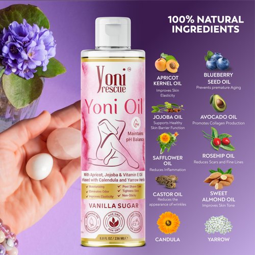 Daily Vaginal Moisturizing All Natural Yoni Oil for Women with Apricot, Jojoba, & Vitamin E Oil | pH Balance | Eliminates Odor | Vaginal Oil for Hydration & Comfort | 8 oz | Vanilla Sugar Scented