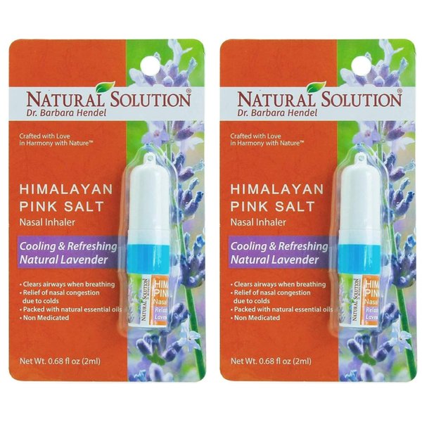 Natural Solution Pink Salt Nasal Inhaler with Relaxing Lavender Essential Oils, Remedy for Sinus Relief, Allergies, Headaches, Cold, Flu and Congestion - Pack of 2, Lavender Nasal Inhaler