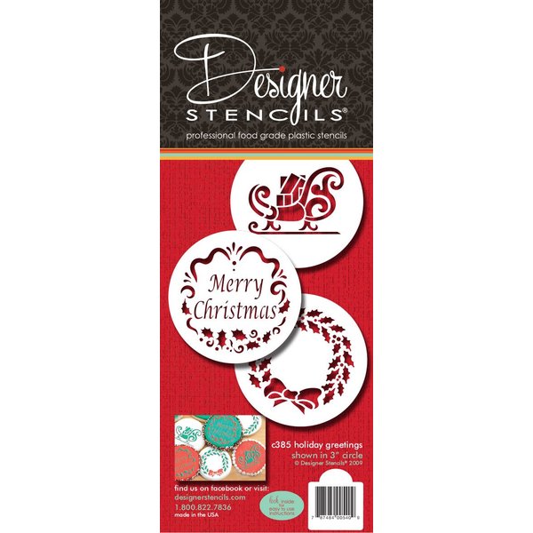 Designer Stencils Holiday Christmas Greetings Cake Stencils, Beige/semi-transparent
