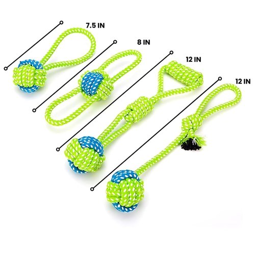 Tater's Choice 4pc Rope Toy Set, Durable Cotton Knotted Woven Pet Dog Toy Rope Set for Small to Medium Dogs, Eco-Friendly Cotton Rope Toys