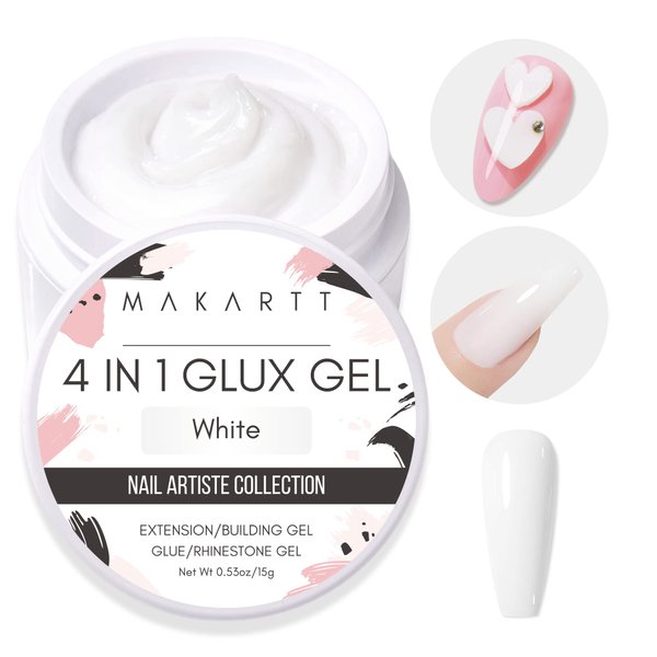 Makartt Solid Builder Nail Gel,15ML 4 in 1 Nail Extension Gel UV Nail Glue for Acrylic Nails Soft Gel Nails Rhinestones Gel 3D Nail Sculpture Gel Hard Gel for Nails UV/LED Nail Lamp Required White