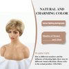 CINHOO Short Blonde Wigs for White Women Synthetic Pixie Cut Wig with Bangs,Short Hair Wigs for Women with Blonde Highlight Tousled Waves/Blended and Rooted Shades(Shades of Blonde, Silver and Brown)