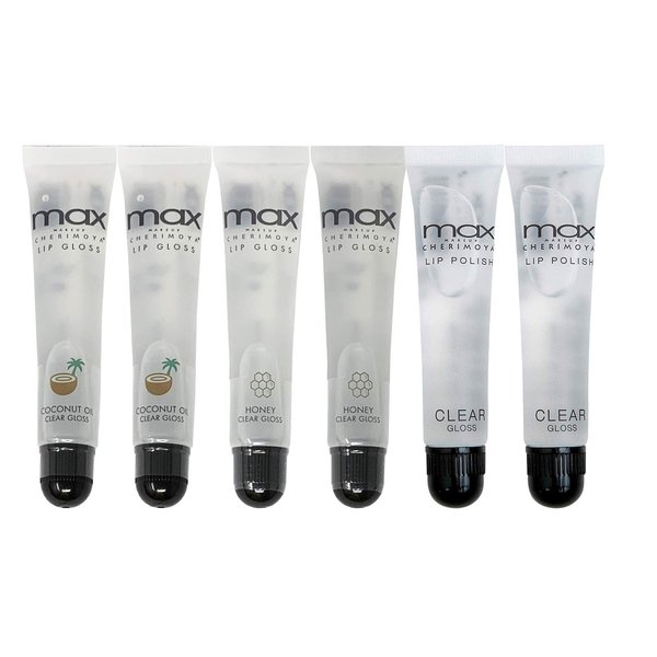 (6Pack) MAX Makeup Cherimoya Lip Polish Coconut Oil Clear Gloss (2Original+2Coconut+2Honey)
