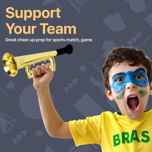 Kicko Metallic Trumpet Toys - 12 Pack - Assorted Colors - Shiny Plastic Blow Horn for Kids, Party Favor, Music Class, Pretend Play, Stage Props, 6 Inches