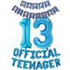 Official Teenager 13th Birthday Decorations for Boys Girls, Blue Banner Number 13 Birthday Foil Balloons for 13 Years Old Birthday Anniversary Supplies Boys Girls(Blue)