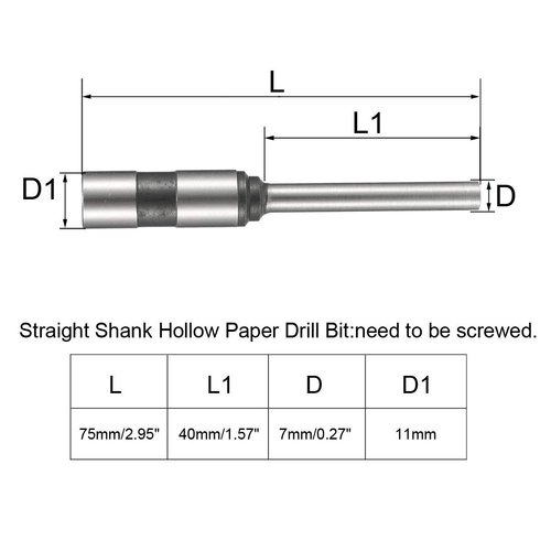 uxcell 7mm Paper Punch Drill, Straight Shank Hollow Bit Tool, for Hole Puncher Punching Machine