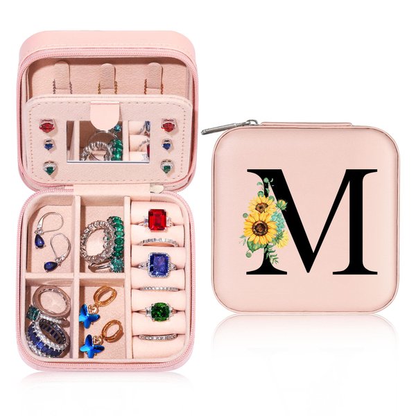 Parima Travel Jewelry Case Organizer - Small Jewelry Case, Mini Travel Jewelry Organizer Case | Jewelry Travel Case | Ring Organizer Necklace Organizer Earring Organizer Box | Teen Girl Gifts - Pink