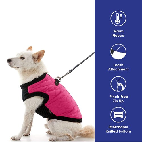 Gooby Fashion Vest Dog Jacket - Pink, X-Small - Warm Zip Up Dog Bomber Vest with Dual D Ring Leash - Winter Water Resistant Small Dog Sweater - Dog Clothes for Small Dogs Boy or Medium Dogs