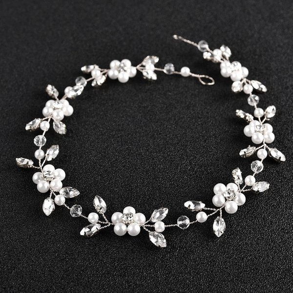 Flower Girl Headpiece Silver Wedding Pearls Rhinestone Headband Princess Hair Accessories for Birthday, Party, First Communion, Wedding