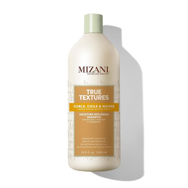 Mizani True Textures Moisture Replenish Shampoo | with Coconut Oil | Sulfate & Paraben-Free | for Curly Hair | 33.8 Fl Oz