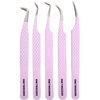 GMI Lash Tweezers - Set of 5 Eyelash Tweezers- Stainless Steel Eyelash Extension Tweezers - Multipurpose Lash Tweezers for Eyelash Extensions for Individual. (Pink)
