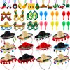 Jexine 48 Pcs Fiesta Party Favors Including 12 Mexican Sombrero Hats with Headband 12 Cinco De Mayo Necklaces 12 Fiesta Eyeglasses 12 Plastic Maracas for Fiesta(Mixed Styles)