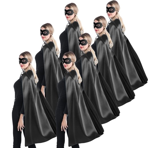 Kidsfere Superhero Capes and Masks for Teenagers Adults Men Women Team Building Dress Up Party Cape Halloween Costume 7 Pack (Black)