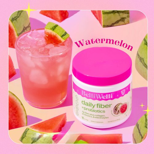 Belli Welli Daily Fiber Supplement Powder with Collagen, Probiotics & Electrolytes | Supports Digestive Health, Gut Balance & Debloating | Watermelon | 16 Servings