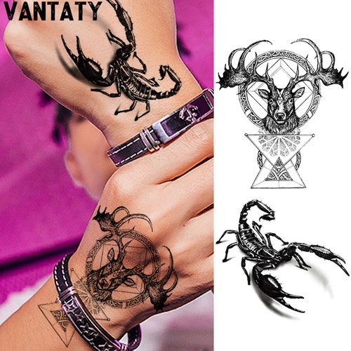 VANTATY 10 Sheets Realistic Tiger Temporary Tattoos Animals For Men Body Armband Soldier Fake Tatoo Stickers For Women Scorpion Wolf Deer Elk Eagle Bear Dot Adults Forearm Tattoos Girls Kids Teens.