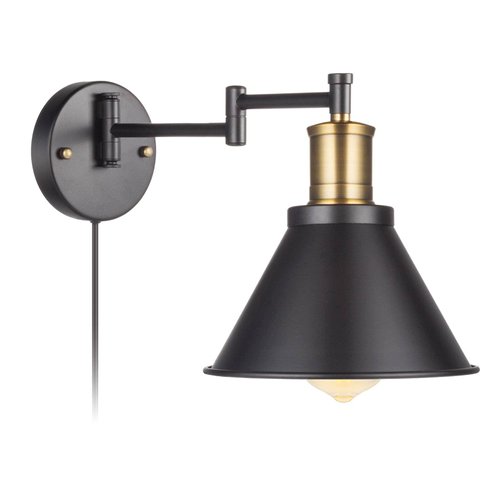 ArcoMead Swing Arm Wall Lamp Plug-in Cord Industrial Wall Sconce, Bronze and Black Finish,with On/Off Switch, E26 Base,1-Light Bedroom Wall Lights Fixtures,Bedside Reading Lamp