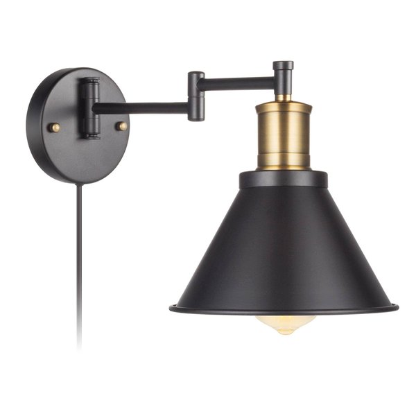 ArcoMead Swing Arm Wall Lamp Plug-in Cord Industrial Wall Sconce, Bronze and Black Finish,with On/Off Switch, E26 Base,1-Light Bedroom Wall Lights Fixtures,Bedside Reading Lamp