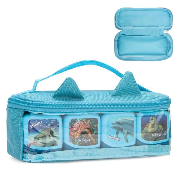 Taladad Carrying Case Compatible with Toniebox, Tonis Case Bag for Tonie Figures Characters,Tonies Marine Life Clever Set, Bag for 4-16 Tonie Characters, Storage Bag with Handle Bar(Blue)