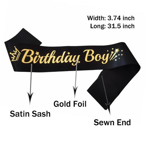 LXYXUUN Birthday Boy Sash Black, Gold Foil Birthday Sash for Boy Funny Birthday Party Decorations, 10th 11th 15th 16th 18th Bday Sash Gift Ideas