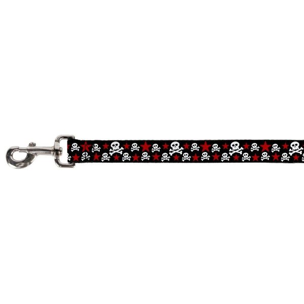 Buckle-Down Pet Leash - Skulls & Stars Black/White/Red - 4 Feet Long - 1.5" Wide