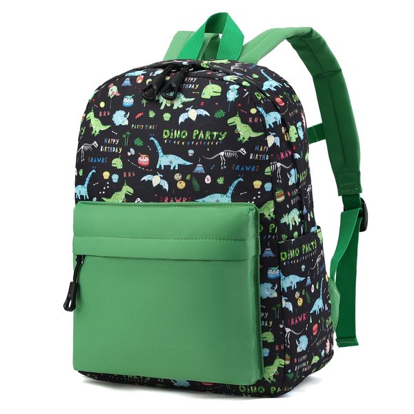 BEFUNIRISE Little Kids Toddler Backpacks for Boys and Girls Preschool Backpack With Chest Strap (Dinosaur black green) One Size