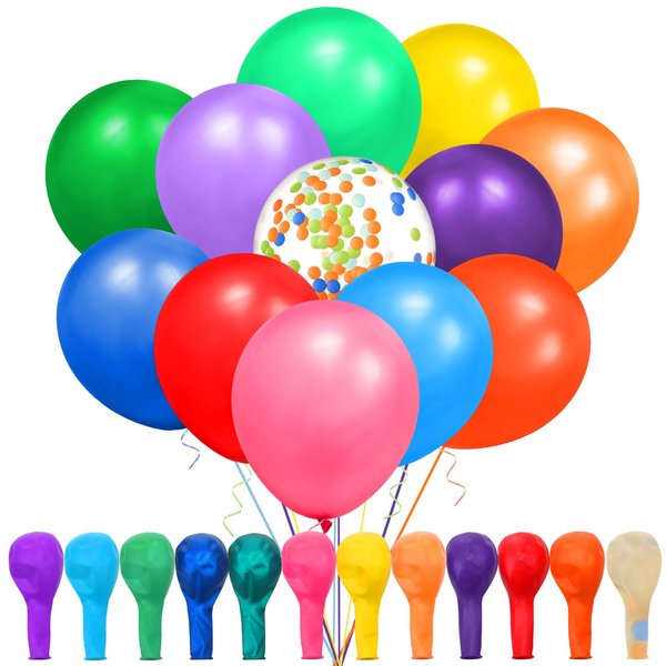 Gejoy 60 Pcs 12 Inch Confetti Balloon Latex Balloons with Ribbon for Birthday Wedding Party Baby Shower Decoration Supplies(Red, Yellow, Green, Blue,Rainbow)