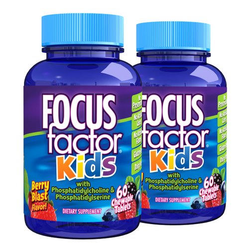 Focus Factor Kids Complete Daily Chewable Vitamins: Multivitamin & Neuro Nutrient, Brain Function, w/Vitamin B12, C, D3, 60 Count (2 Pack)