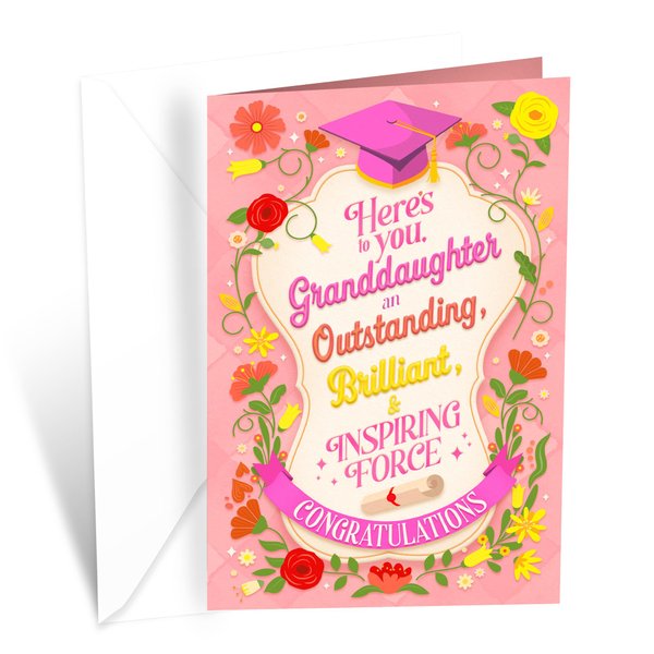 Prime Greetings Granddaughter Graduation Card, Made in America, Thick Card Stock with Premium Envelope Packaged in a Reusable Presentation Mailer, Eco-Friendly, 5in x 7.75in