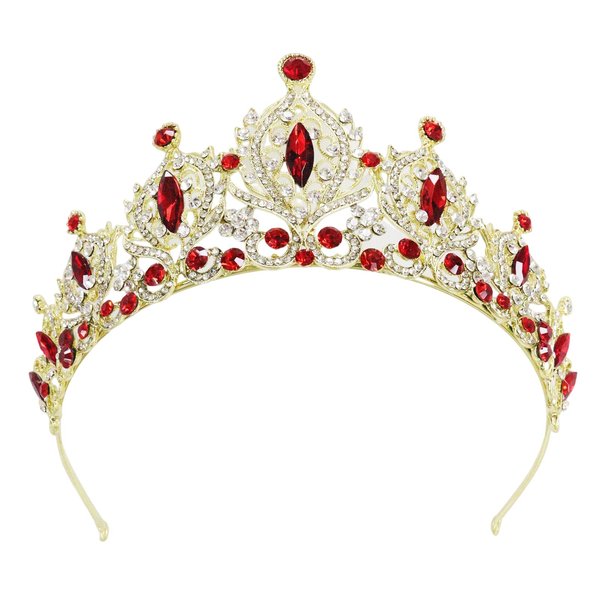Brihasory Baroque Red Queen Crowns, Royal Gold Princess Crown Rhinestone Wedding Tiaras for Bride Crystal Birthday Crowns Costmue Party Halloween Prom Headpiece for Women and Girls