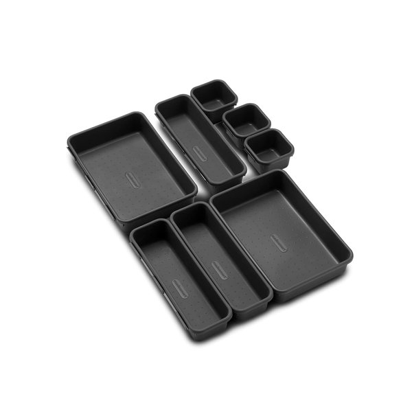 Madesmart 8-Piece Interlocking Bin Pack for Drawer Organization, Plastic Interlocking Junk Drawer Organizer Tray, Granite