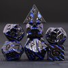 Metallic Glitter Stripes D&D Dice Set,7 PCS Polyhedral Dice Set with Gift,RPG Metal Dice Set Dungeons and Dragons Tabletop Game (Black Nickel Sapphire Blue)
