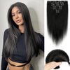 Yekartary Clip in Hair Extensions Real Human Hair 100% Remy Hair 14inch 7PCS Straight Hairpieces Clip-ins for Women Dark Black
