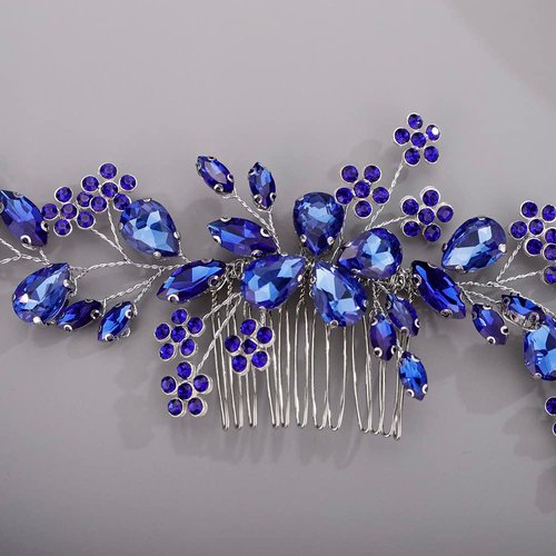BERYUAN Teardrop Flower Crystal Hair Comb for Women Cute Crystal Comb for Bride BLUE