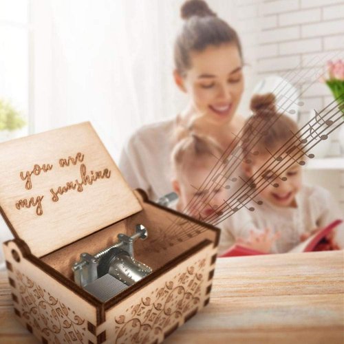 Ucuber You are My Sunshine Music Box, Wood Laser Engraved Vintage Cute Mini Size Box Best Gift for Wife, Daughter, Dad, Mom, Wedding Anniversary/Birthday/Christmas/Valentine's Day