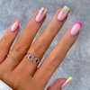 BAOYAALIN Medium Press on Nails Square French Fake Nails with Fashion Rainbow Stripes Design Full Cover Press ons Artificial Acrylic False Stick on Nail for Women Girls Daily Wear Wedding 24Pcs