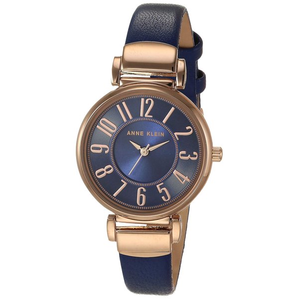 Anne Klein Women's Easy-to-Read Navy Leather Strap Watch, AK/2156NVRG