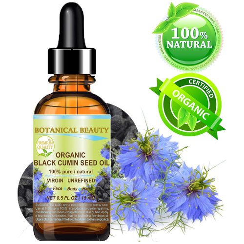 Botanical Beauty ORGANIC BLACK CUMIN SEED OIL Nigella sativa 100% Pure Natural Virgin Undiluted 0.5 Fl.oz.- 15 ml for Face, Skin, Hair, Lip, Nails. Rich in Vitamin C, vitamin E