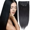 20"Real Clip in Hair Extensions Remy Human Hair Double Weft Thick to Ends Jet Black(#1) 6pieces 85Grams/2.98oz