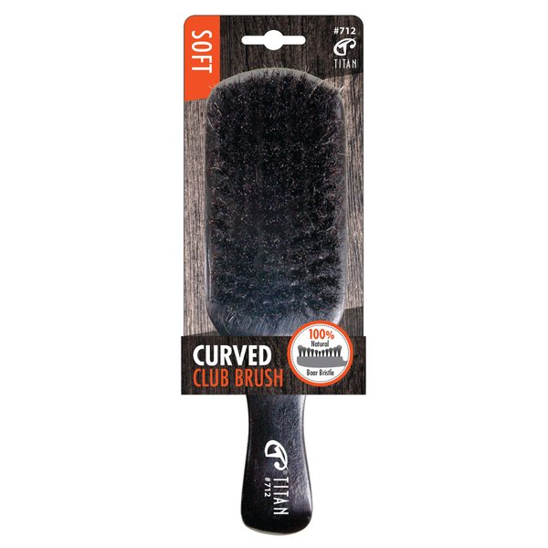 Titan Soft Curved Club Brush For Men All Hair Textures – 1pc, Natural Boar Bristles Wooden Handle, Wooden Hair Brush