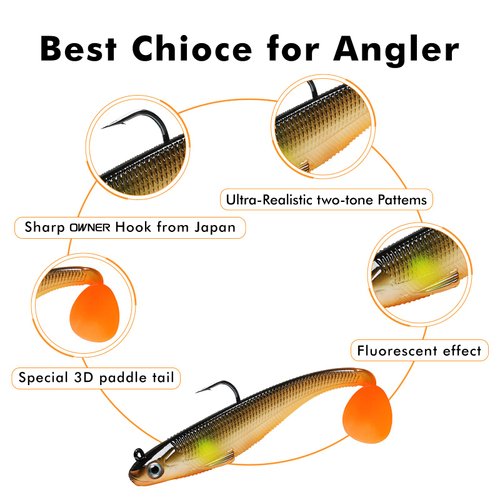 TRUSCEND Fishing Lures for Bass Trout Jighead Lures Paddle Tail Swimbaits Soft Fishing Baits Freshwater Saltwater Jigging Bass Gear Fishing Gifts for Men