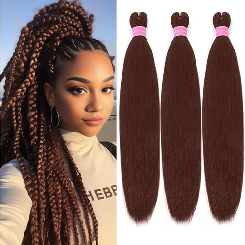 AFNOTE Pre Stretched Braiding Hair Extensions for Braids 20 Inch 3 Packs Brown Braiding Hair Pre Stretched Synthetic Soft Prestretched Braid Hair Extension Hot Water Setting-Brown 30#