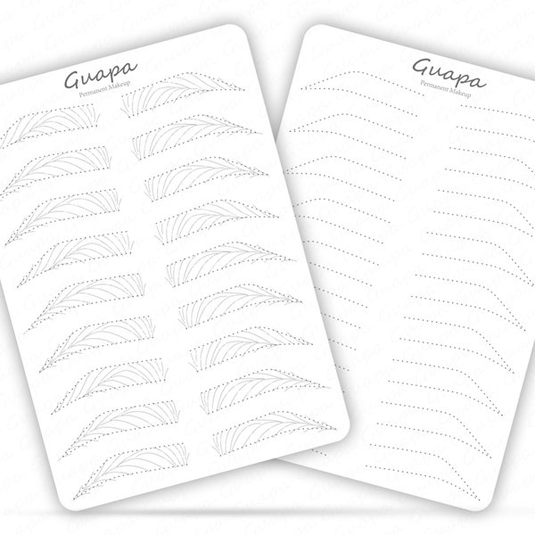 3pcs White Microblading Hairstroke Practice Skin Pre-printed Tattoo Practice Skins Microblading Practice Latex (9 Pairs Hairstroke Outlines)