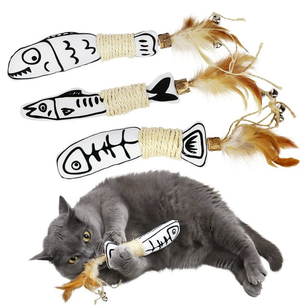 SNOWLOVE 3 Pack Cute Catnip Toys with Feather Silvervine Rope & Bells for Cats, Cat Feather Toys with Catnip Cat Kicker Toys Cat Toys with Feather Bells