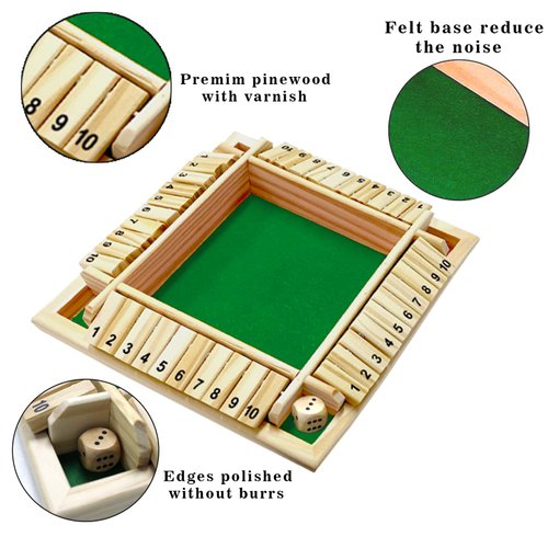 DC-BEAUTIFUL Shut The Box Dice Game, 2-4 Players Classic Board Game for Adults, Wooden Tabletop Game with Dices and Instruction,Math Strategy Game for Christmas Party (Green)