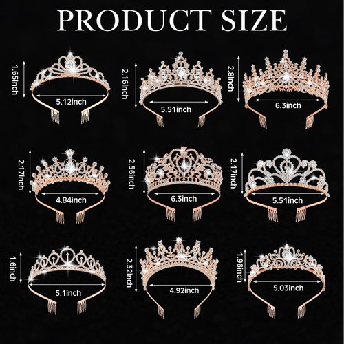 Zeyune 9 Pcs Tiaras and Crowns for Women Crystal Girls Princess Tiara Rhinestone Brides Crown Tiara Queen Crown with Combs for Wedding Birthday Quinceanera Pageant Prom Hair Accessories (Rose Gold)
